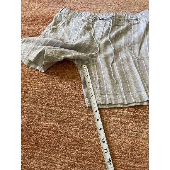 Talbots Shorts Women 12 Beige Linen Blend Utility Pocket Striped Mid Rise - Picture 4 of 8